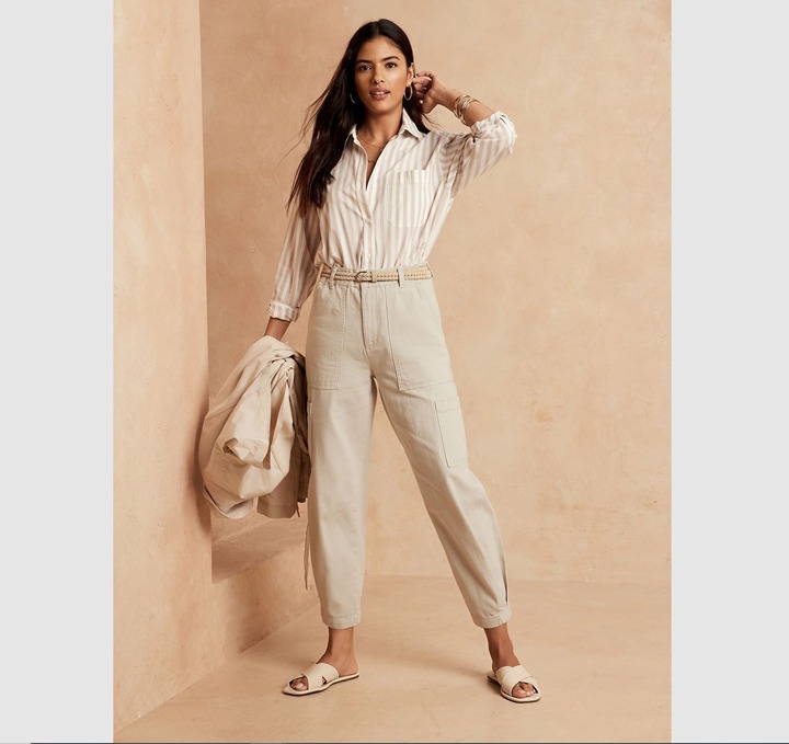 Banana Republic Women’s Pant Transition Cream Sz 34/18 Relaxed Surplus Cargo