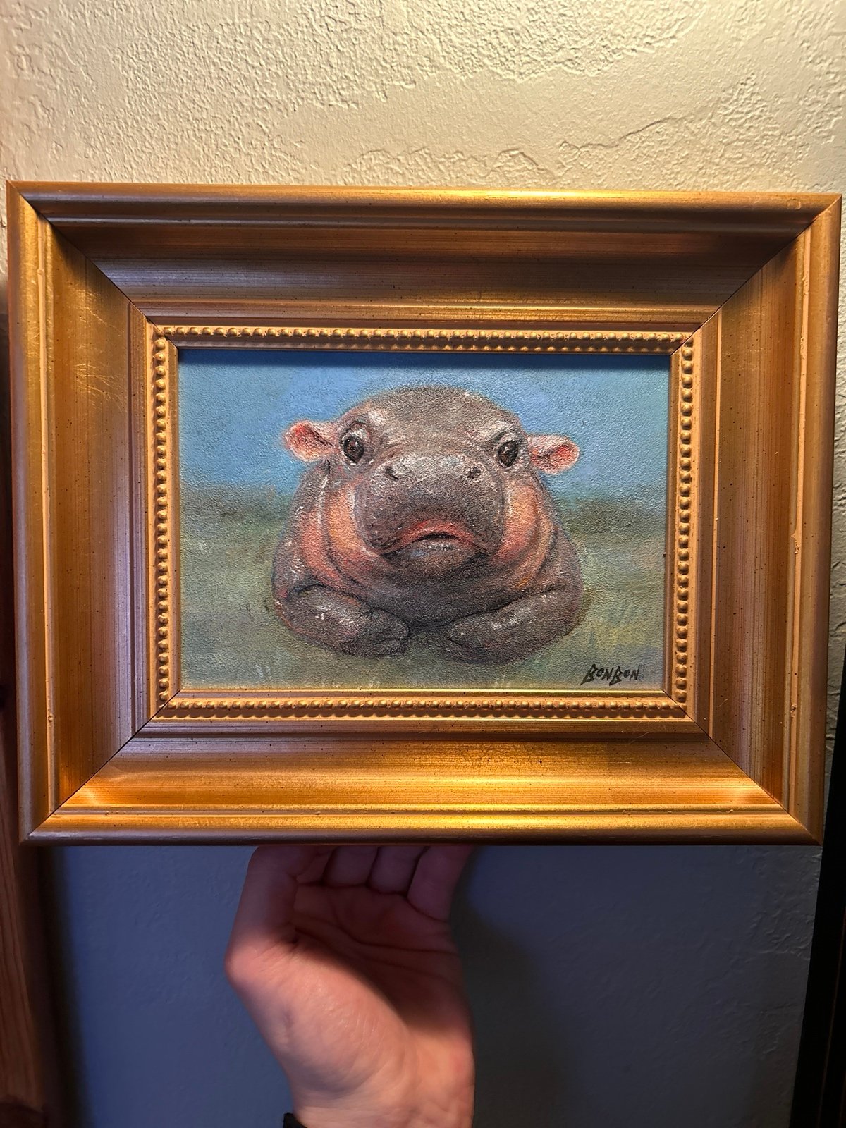 Moo Deng: Adorable Hippo-Inspired Original Acrylic Art Framed & Ready to display