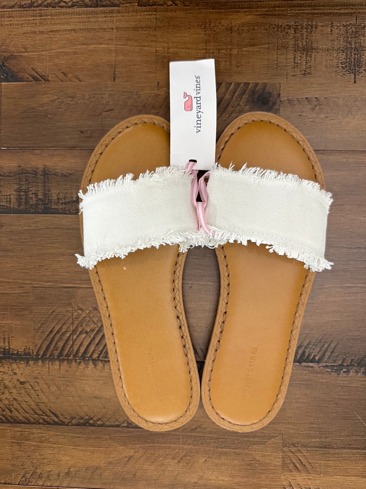 Vineyard Vines NWT Fray Edge Canvas Slide Marshmallow Color Size 9