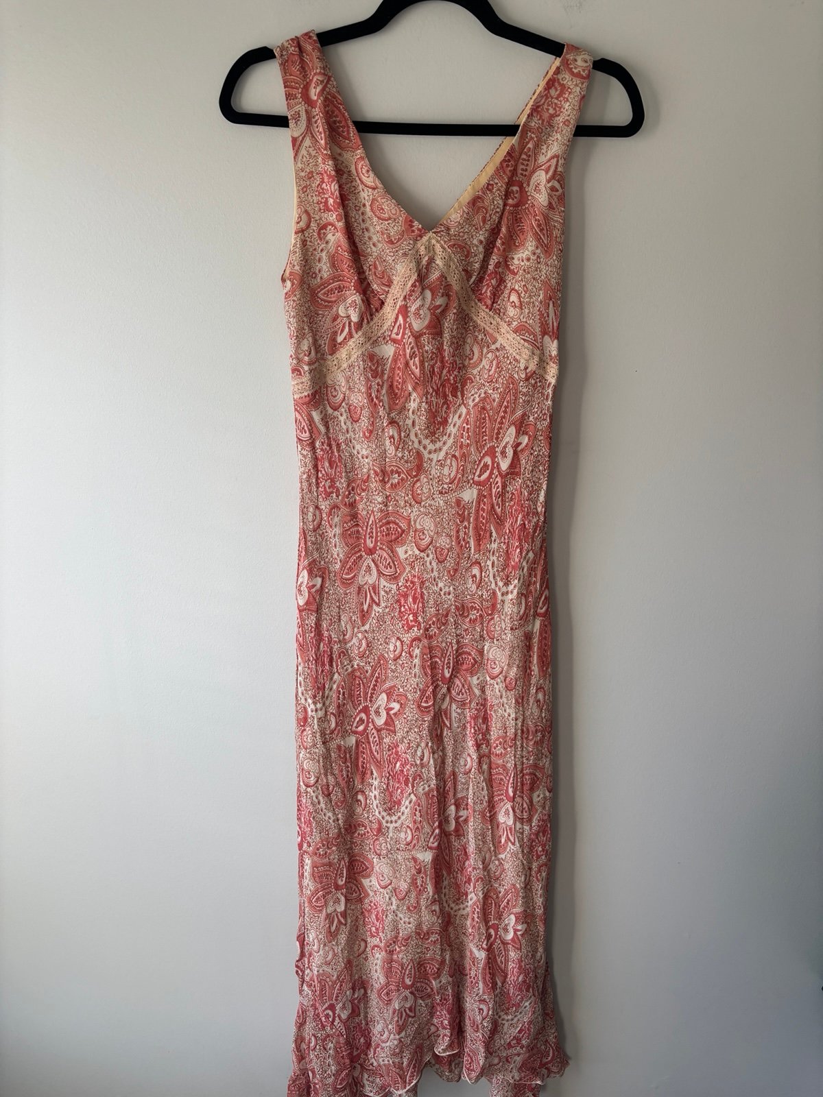 Vintage Jonathan Martin Peachy Pink White Paisley V-Neck Midi Dress Size 10