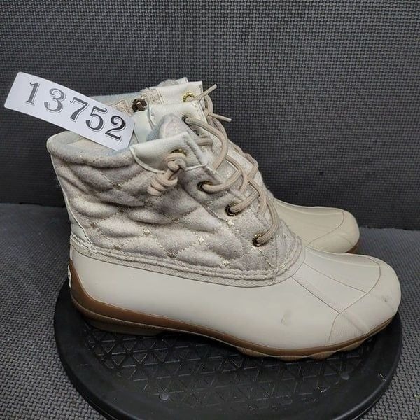 Sperry Syren Gulf Rain Boots Womens Sz 7 Ivory Quilted Booties