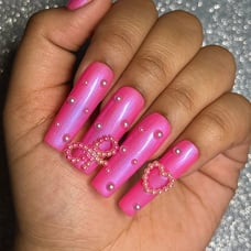 Pink with Pearls Kawaii XL Square Press On Nails - 20 piece set