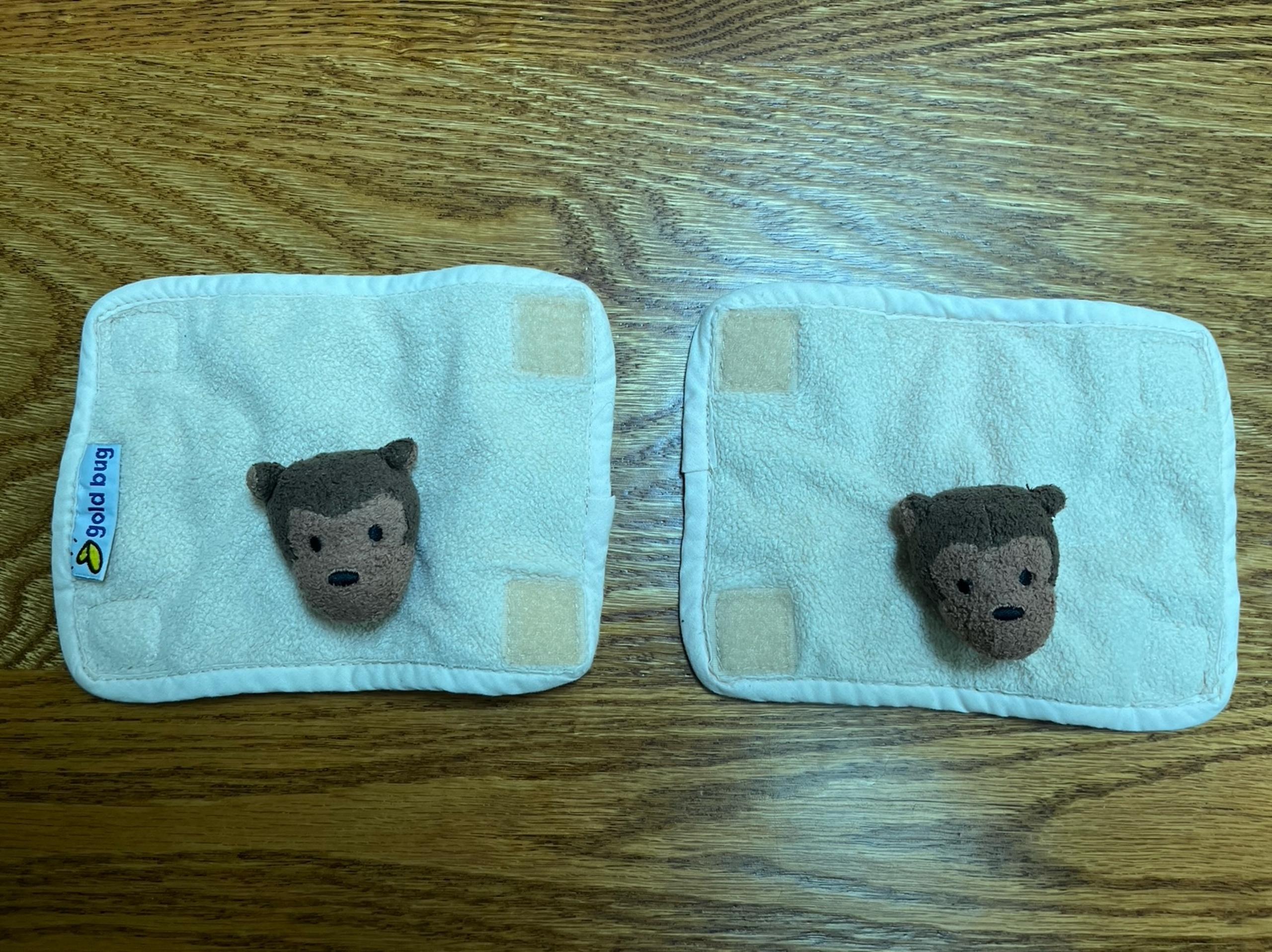 *Adorable* Gold Bug brand Pair of Monkey Car Seat Strap Covers for Baby, Beige