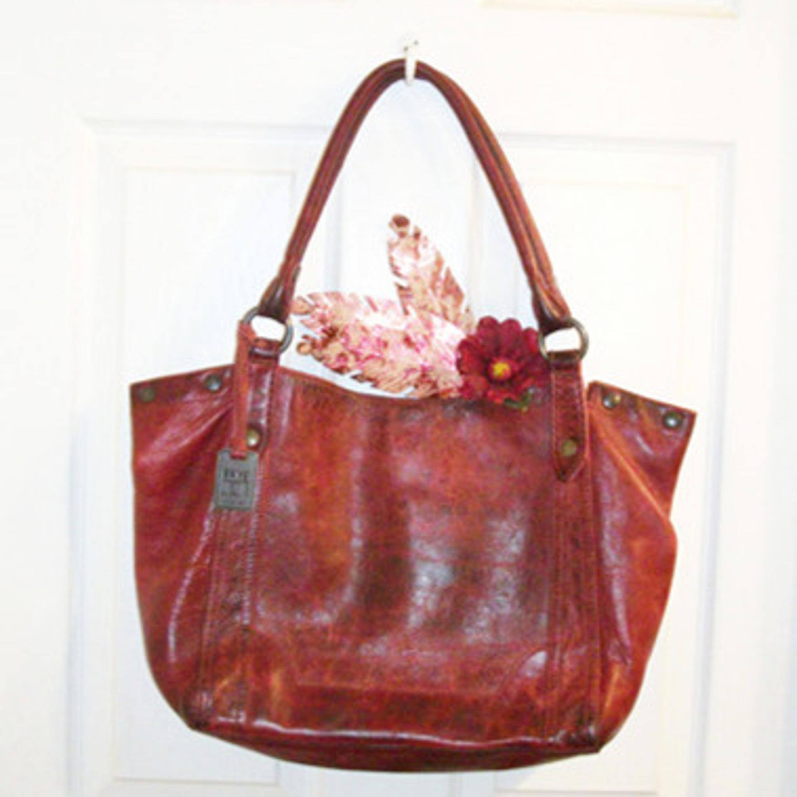FRYE XL Dark Red Distressed Leather Melissa Tote Bag Double Handles 11"H x 18"L