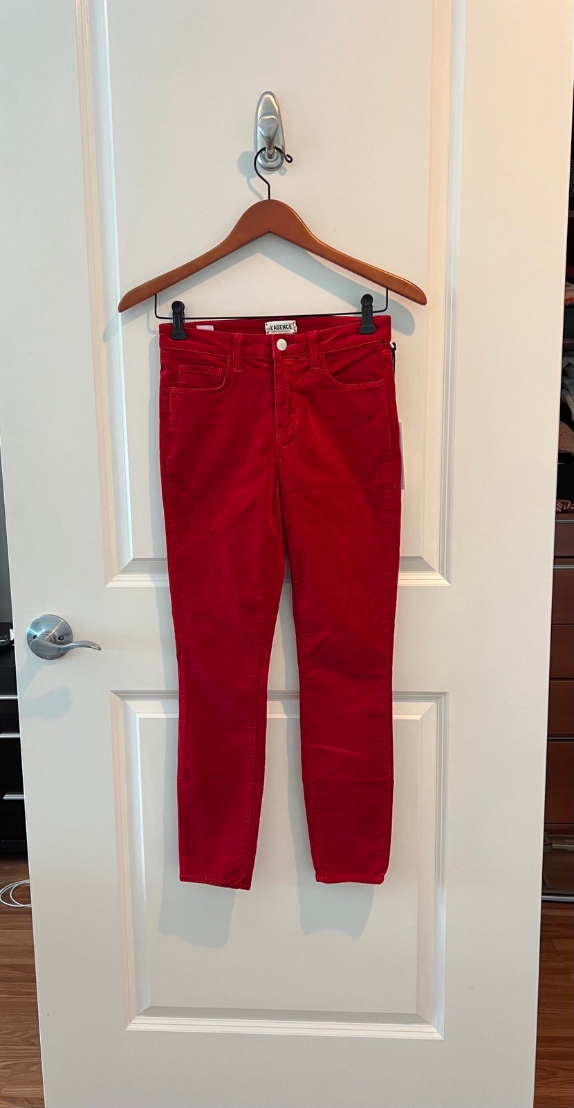 NWT L'AGENCE Margot Velvet high rise skinny jeans in Red