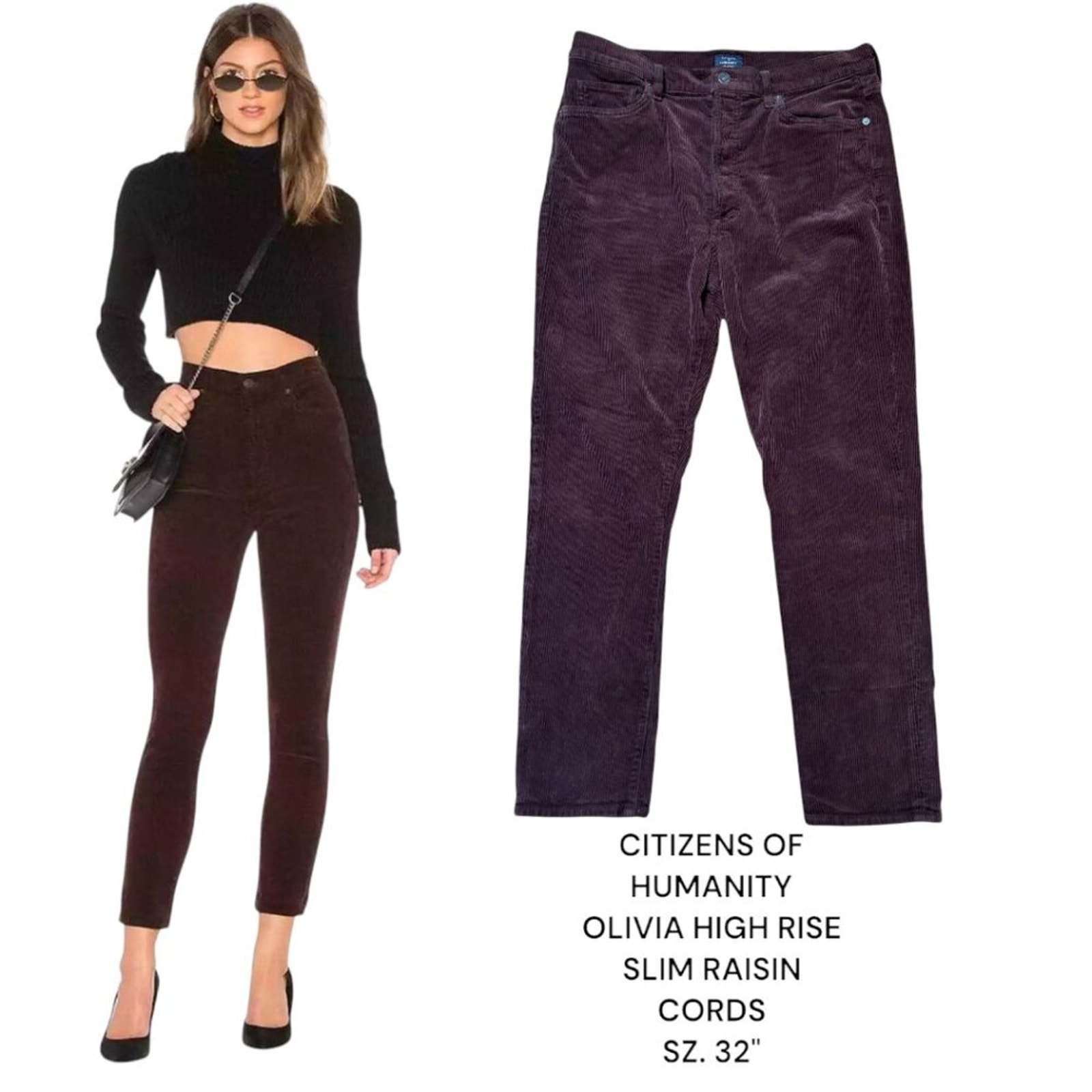 Citizens of humanity Olivia high rise Raisin Slim Corduroy Jeans Pants 32 waist
