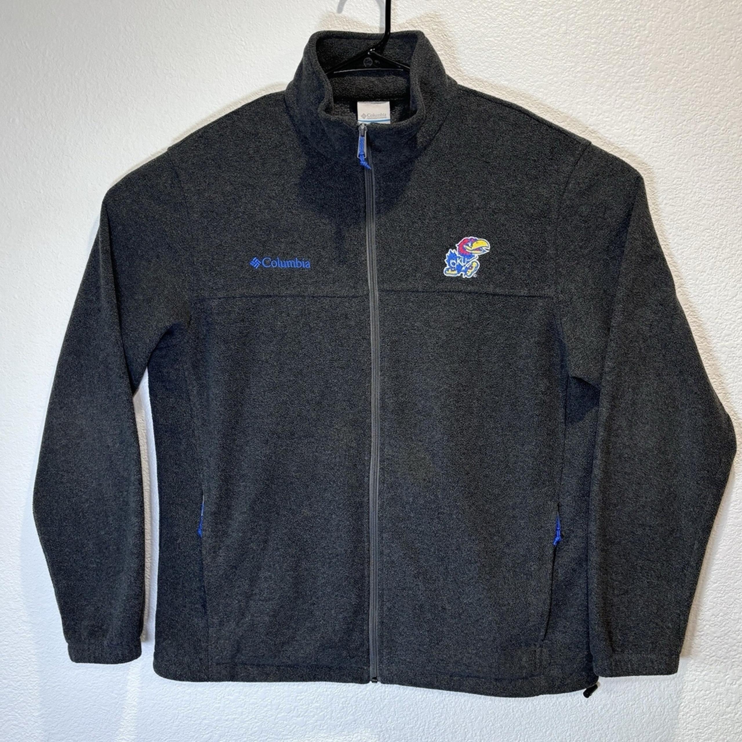 Columbia KU Jacket Mens Large Fleece Zip Up Kansas University Jayhawks Gray NICE