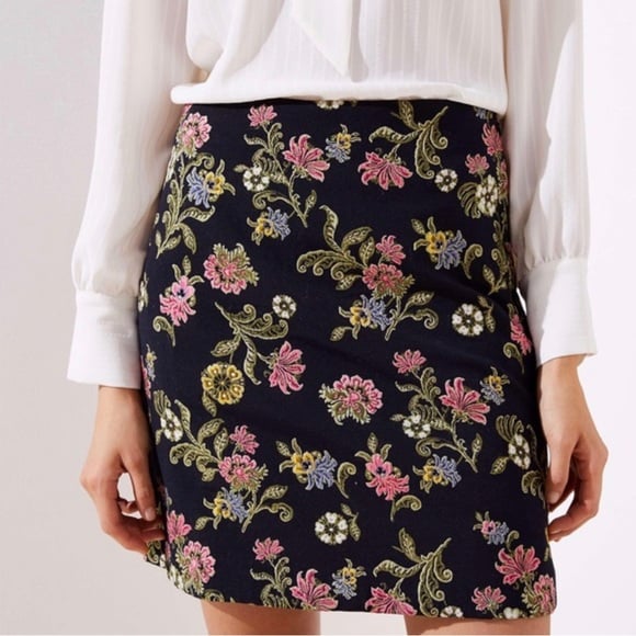 LOFT Floral Vine Jacquard Shift Skirt NWT