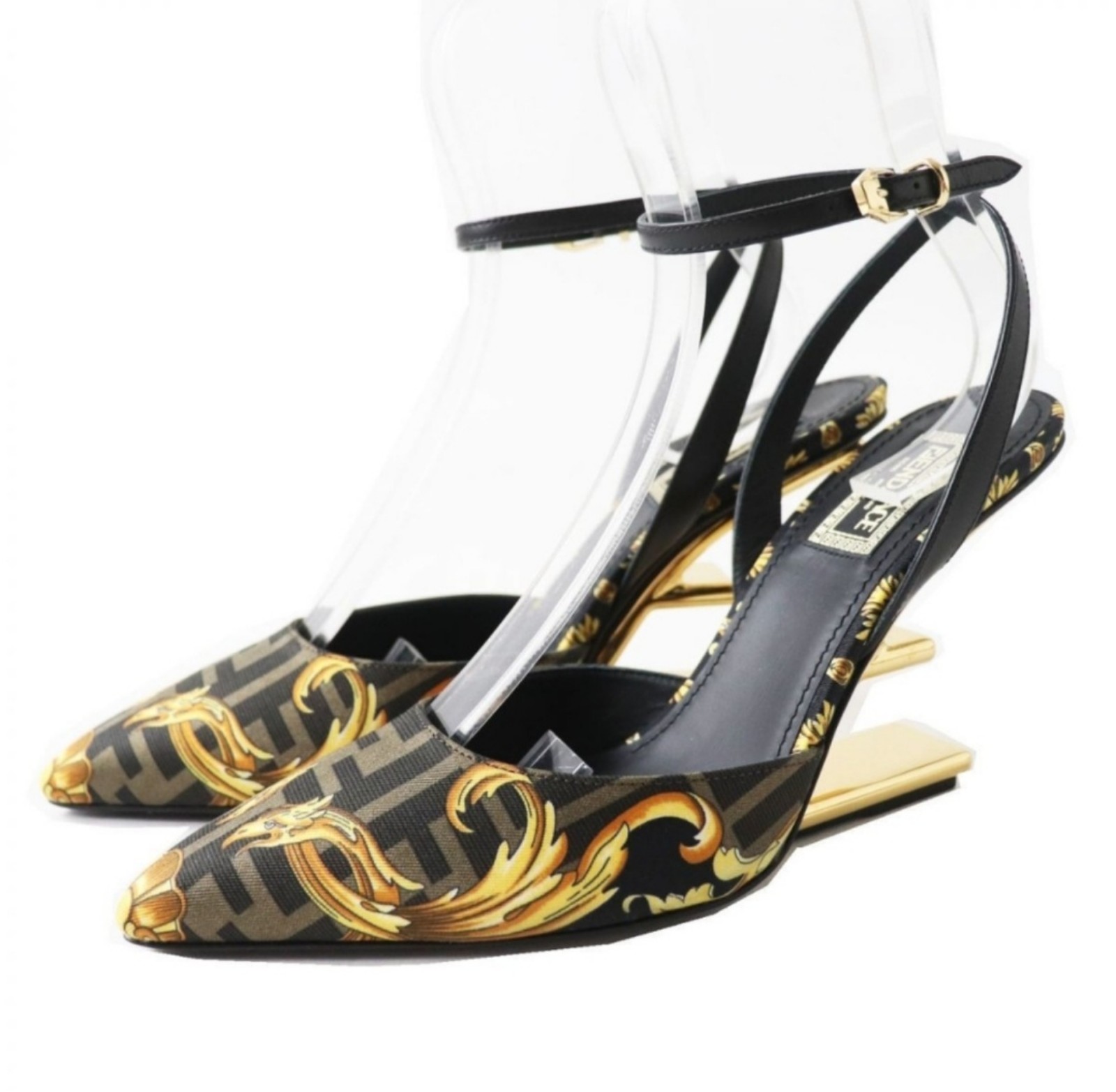 RARE New Fendace Fendi/Versace Silk Calfskin Baroque Print Heels!