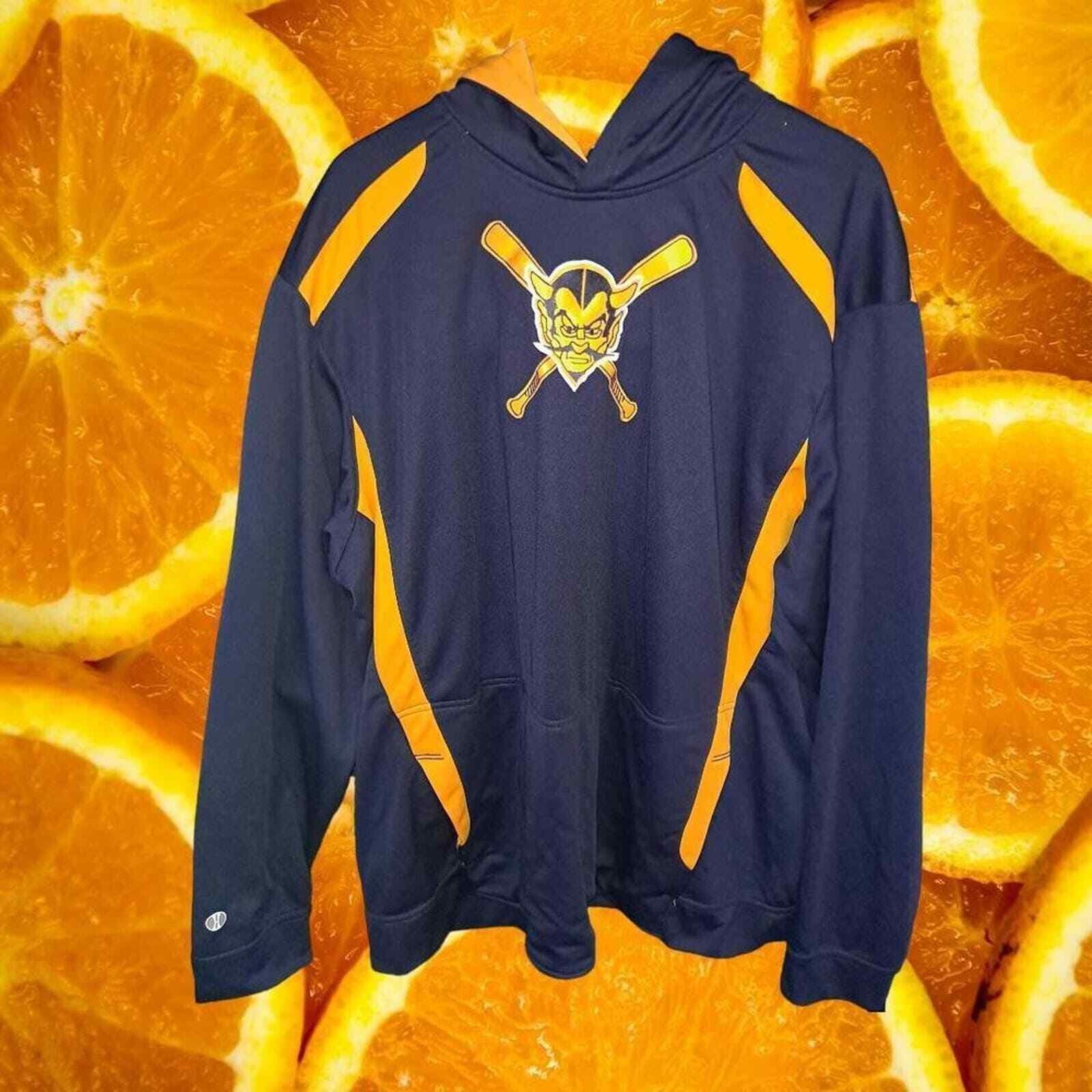 Holloway Blue Golden Hoodie Sweatshirt with Devil and Baseball Bats Size XXL