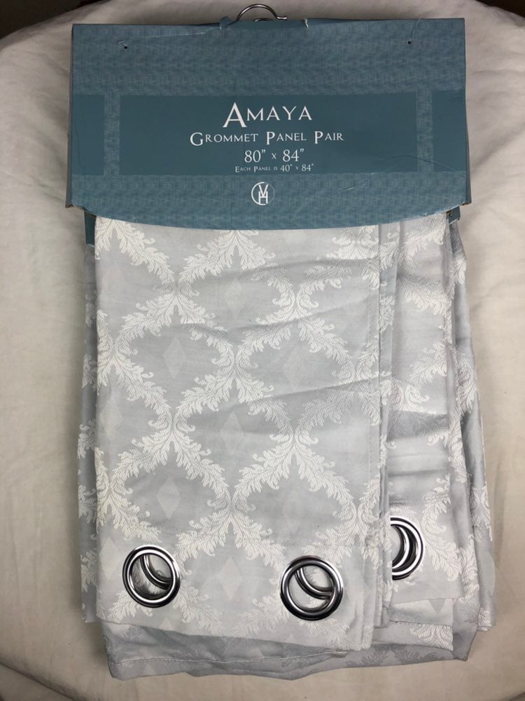 Grey grommet double panel curtains 80in