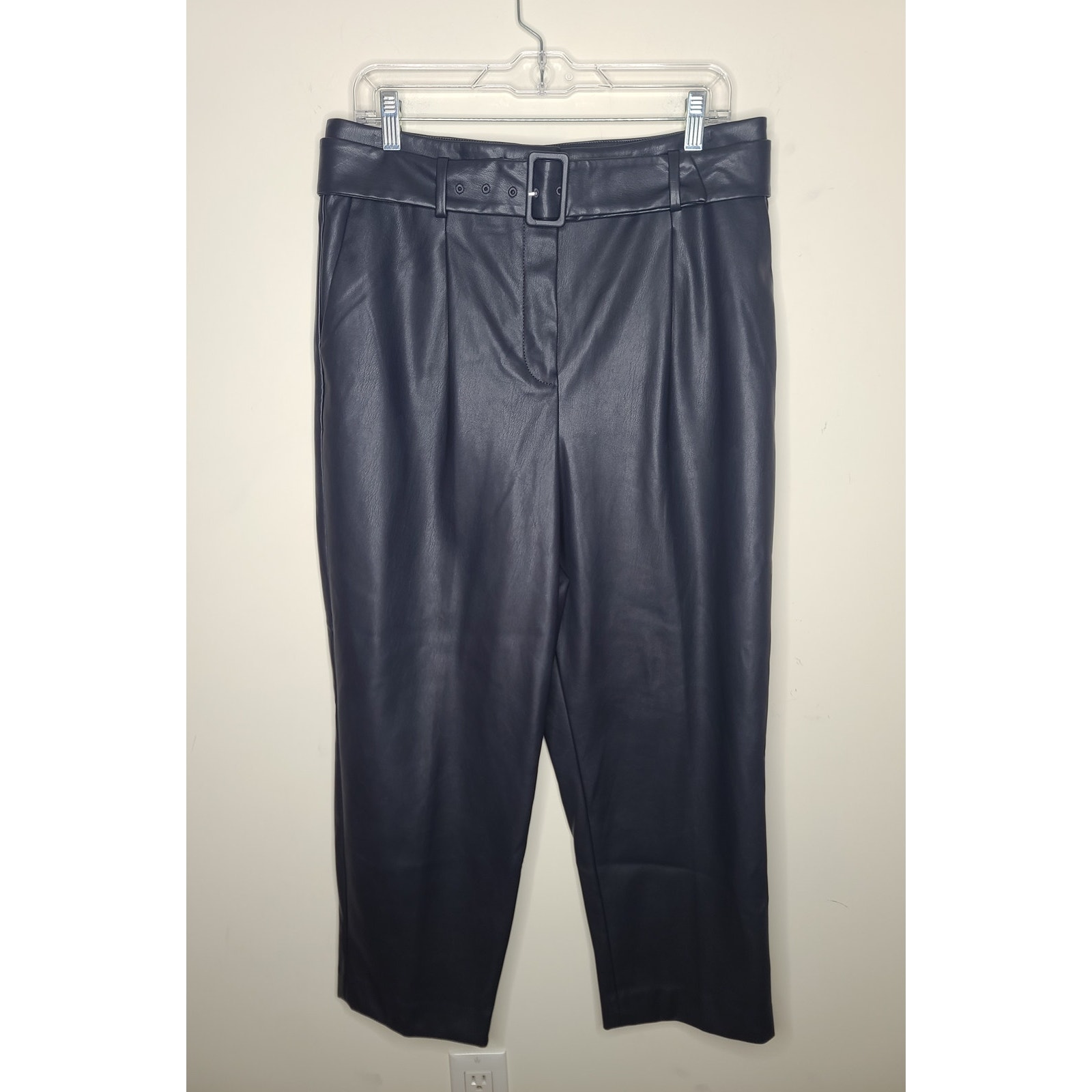 NWT Ann Taylor dark navy blue faux leather belted crop pants - 12P 12 petite