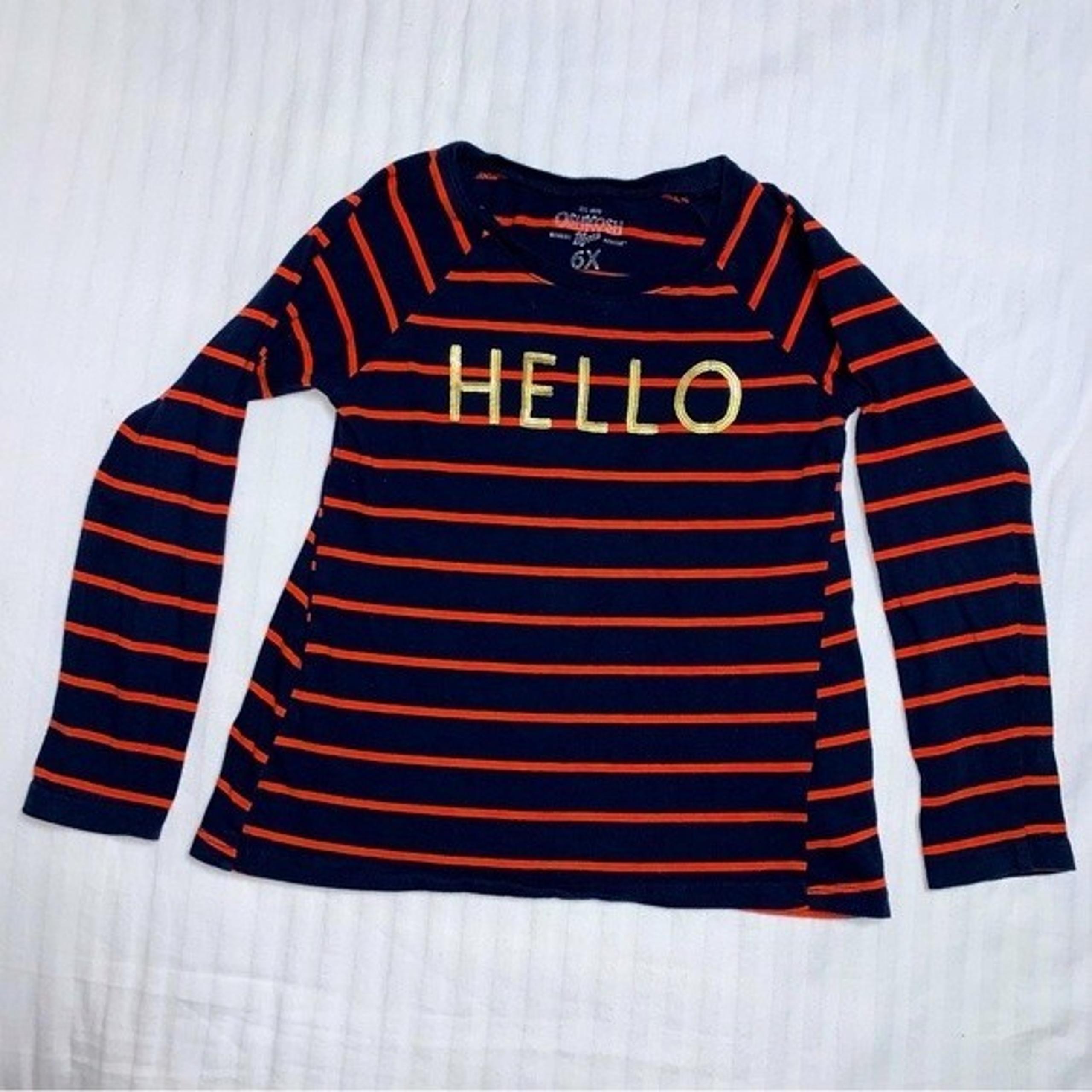 HELLO Gold Sequin Navy Orange Striped Long Sleeve Tee Shirt Top 6X OshKosh - OshKosh B'gosh
