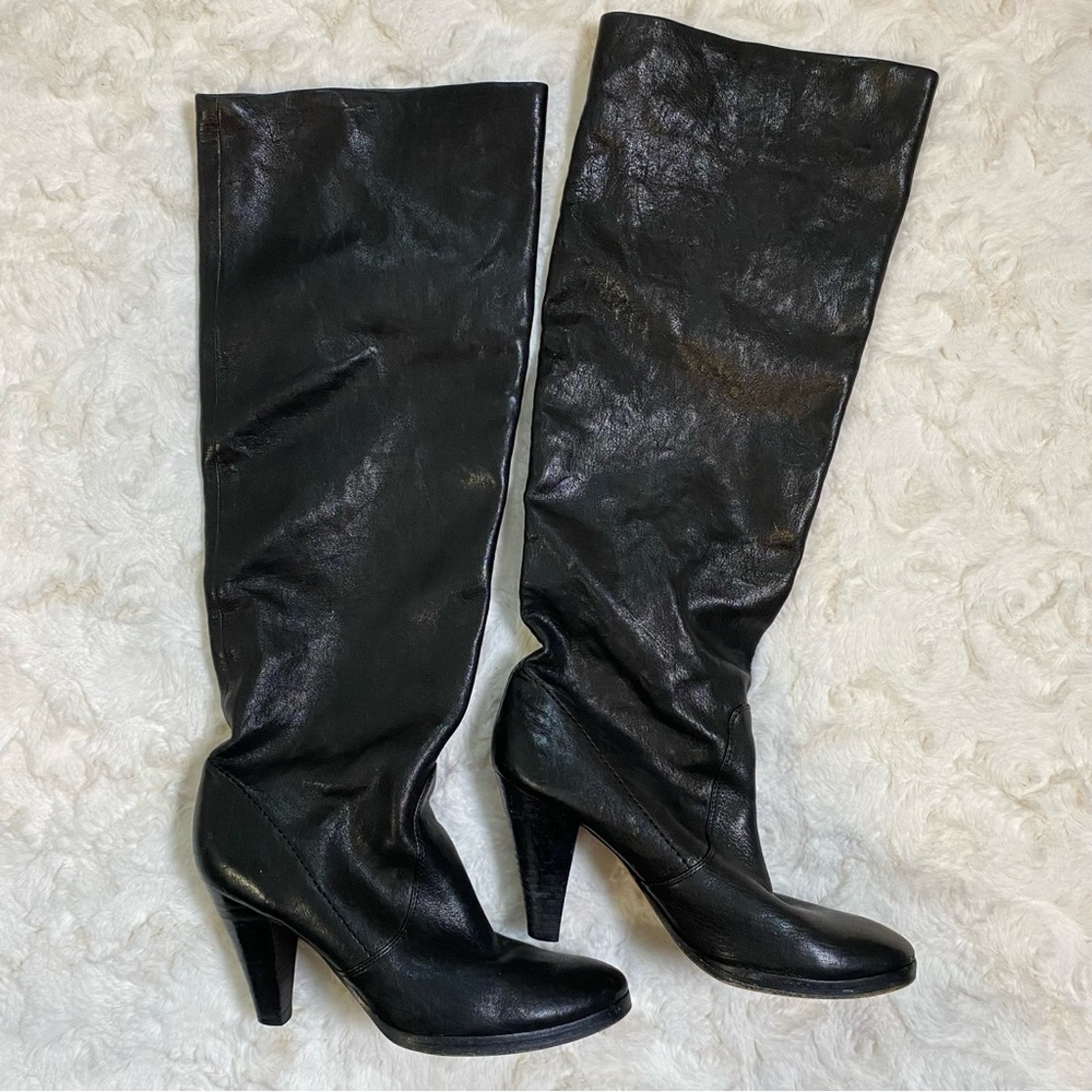 KORS Michael Kors Fleur Black Tall Leather Boots Designer Convertible Size 7