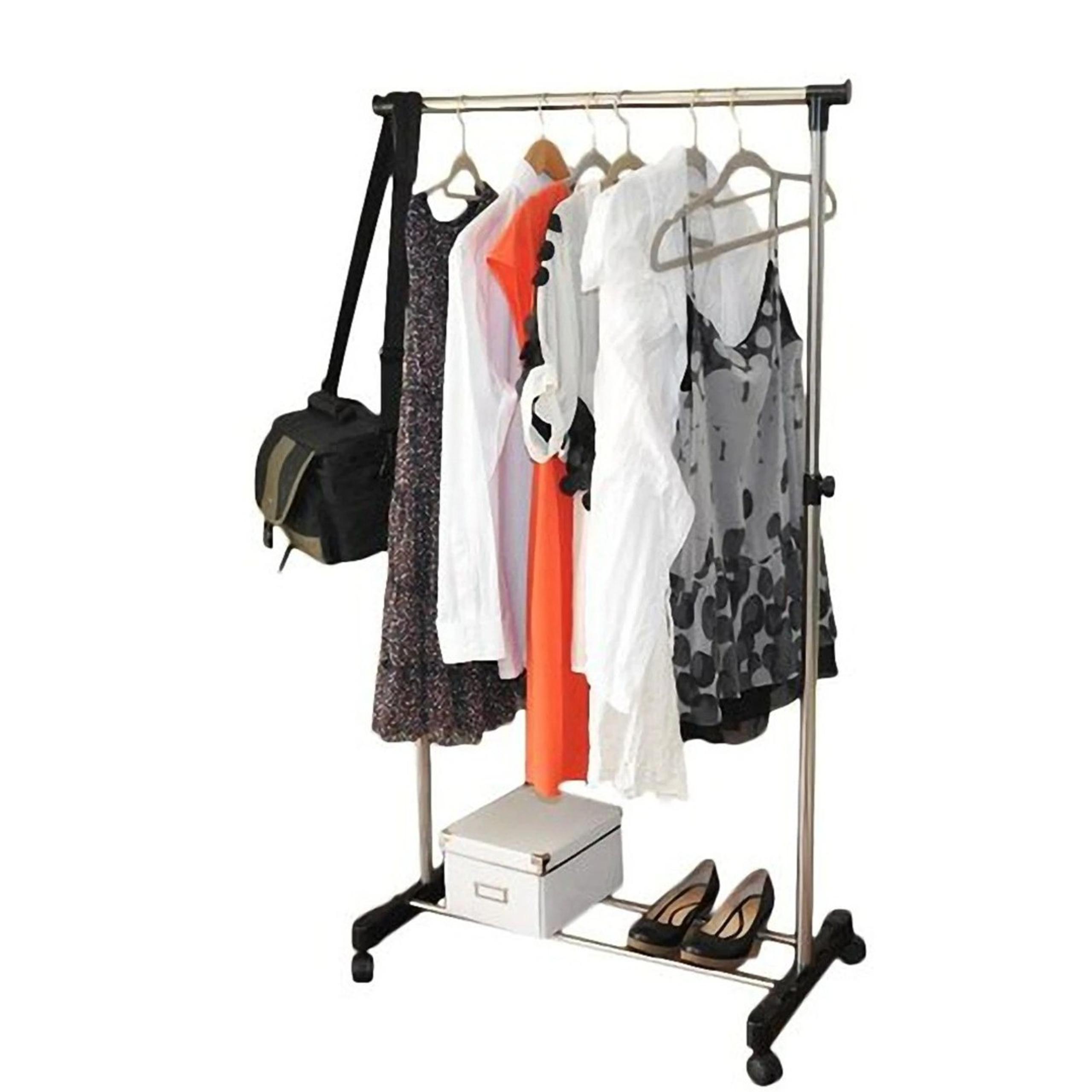 Single-bar Vertical & Horizontal Stretching Stand Clothes Rack - Black & Silver
