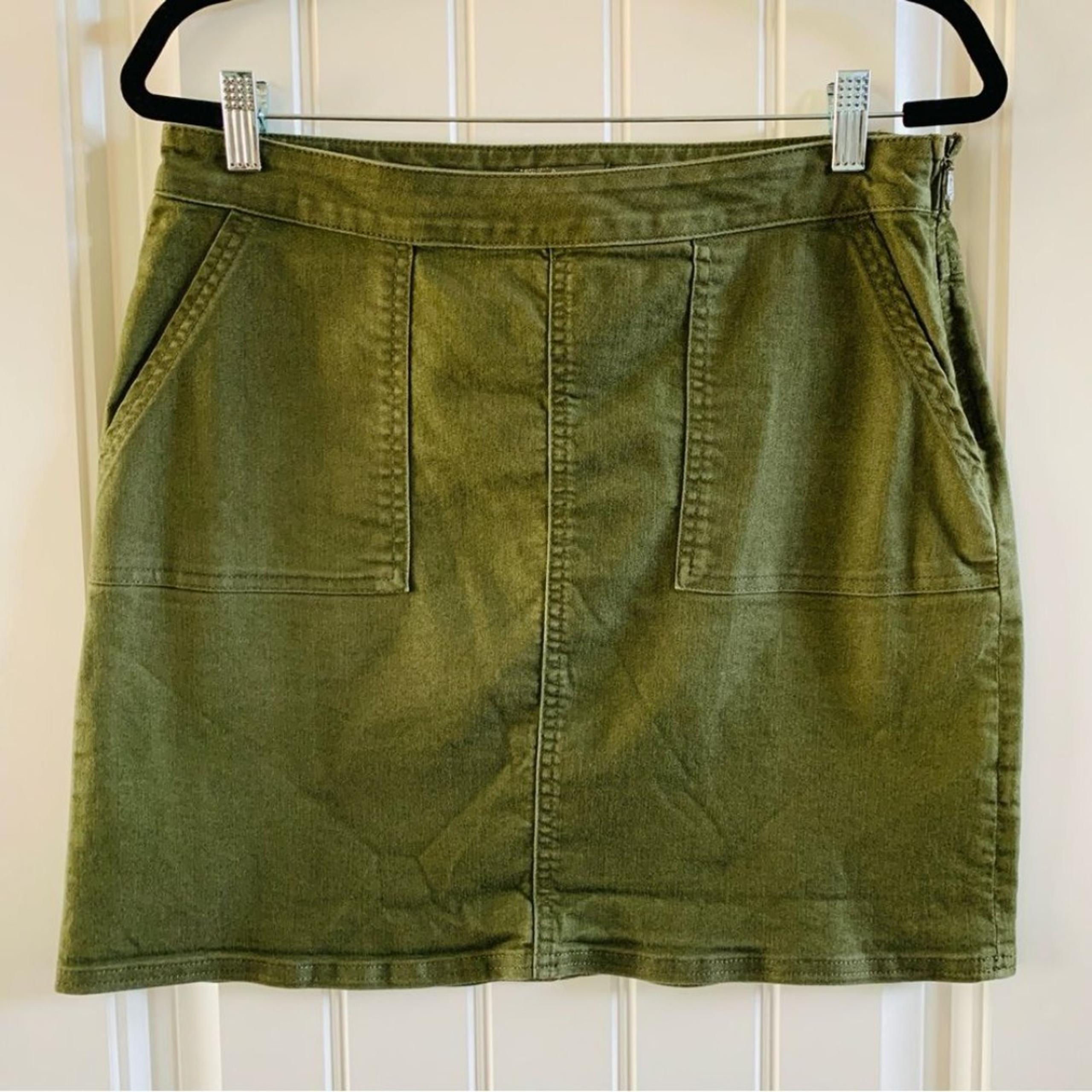 Prana Green Denim ALine Pocket Side Zip Organic Cotton Blend Mini Skirt | Size 8