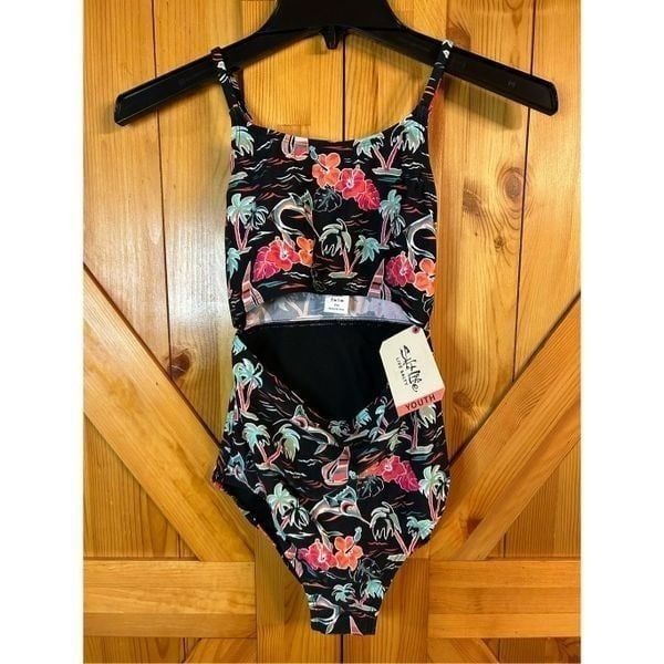 Salt Life swimsuit one piece tropical black Youth 14 nwt (0136)