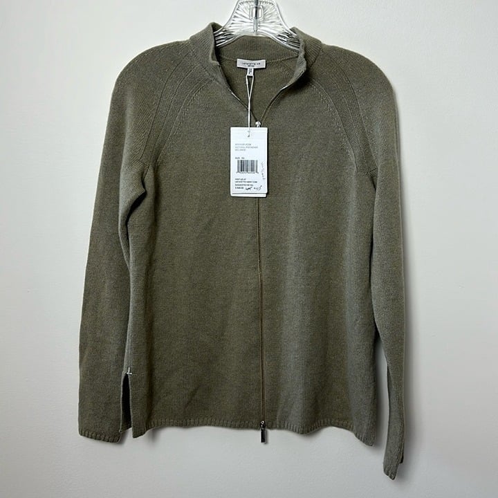 Lafayette 148 Womens Cashmere Sweater XS NEW Knit Natural Pistachia Melange Zip
