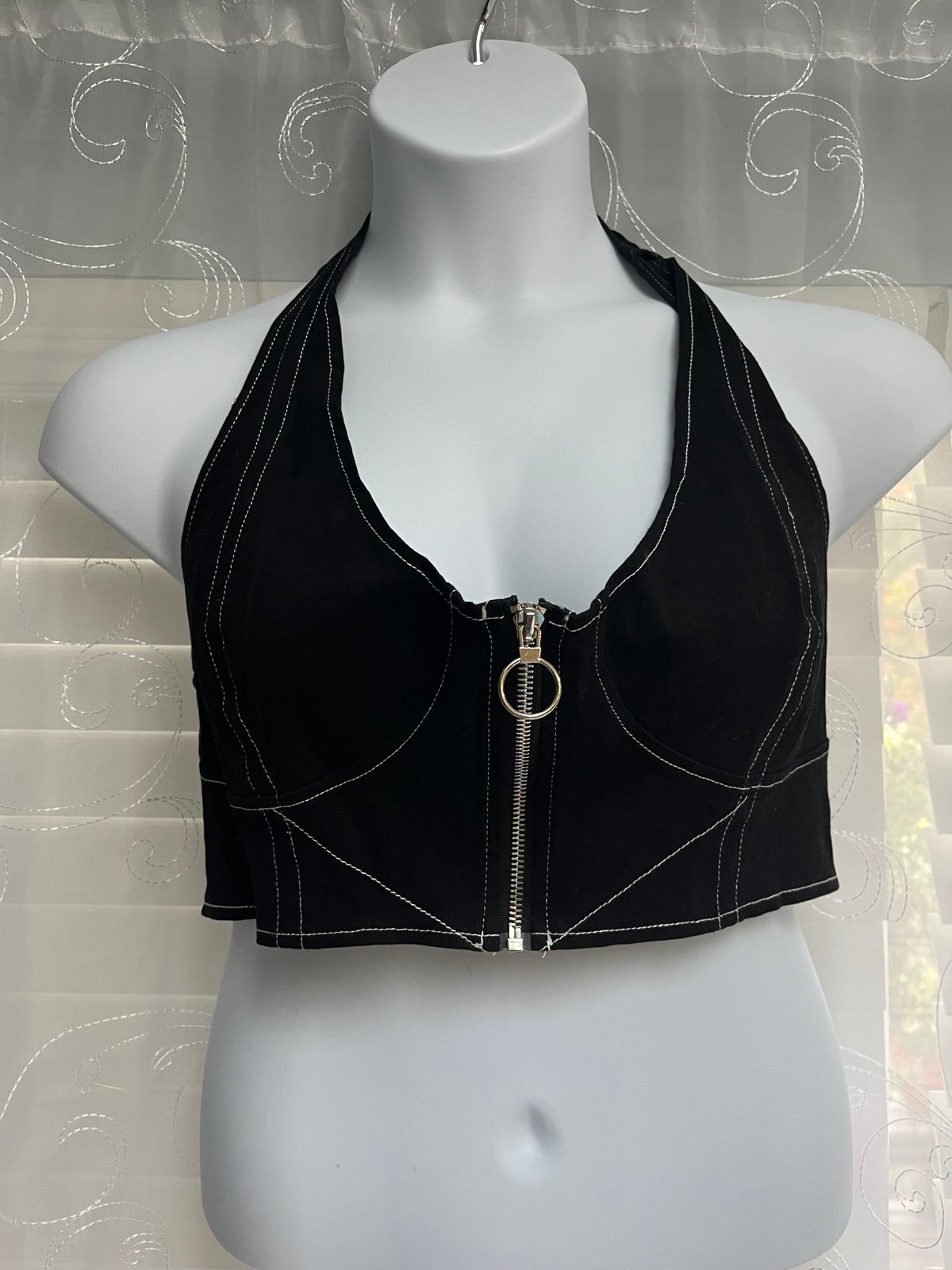 Black denim halter top