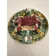 Vintage Majolica Palissy Crab Wall Plate Portuguese 8” Missing Leg Has Flaws