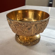Gold Grape Embossed Metal Pedestal Bowl Masterpiece Series Japan Holiday Imports