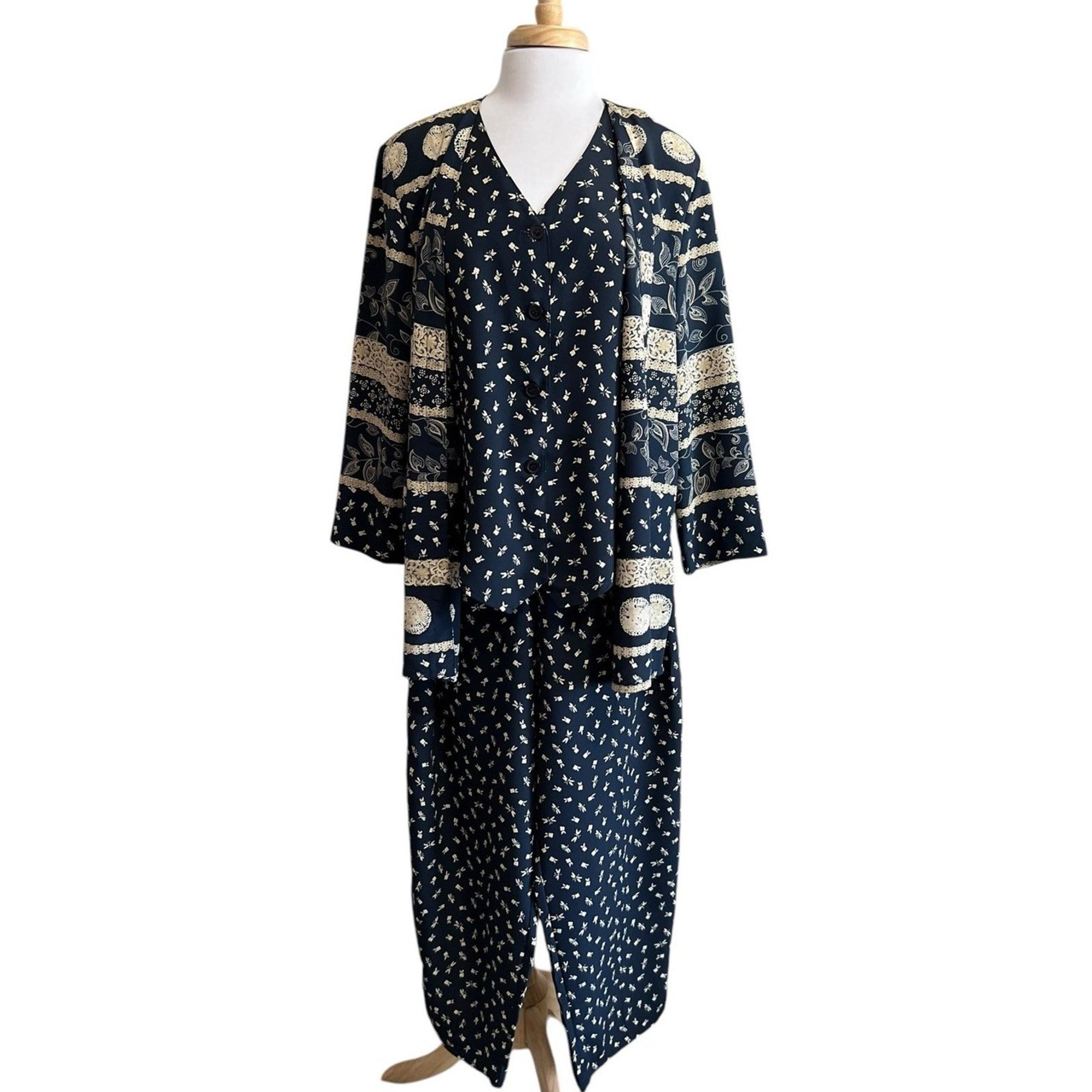 Alfred Dunner Womens 12/14 Boho Butterfly Floral Tunic Cardigan Top & Pant Set