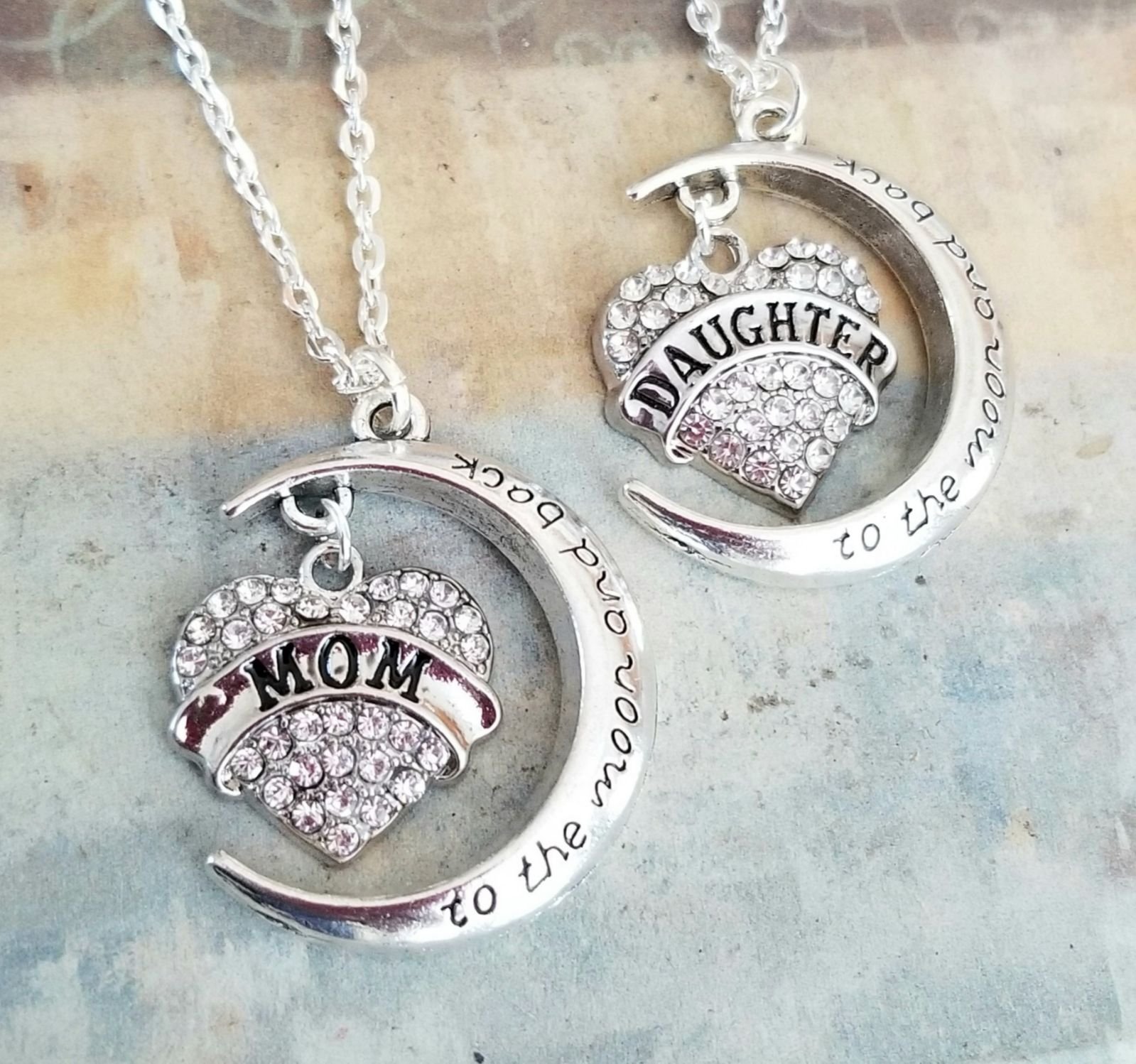 Silver 2pc Mom Daughter Necklace Set