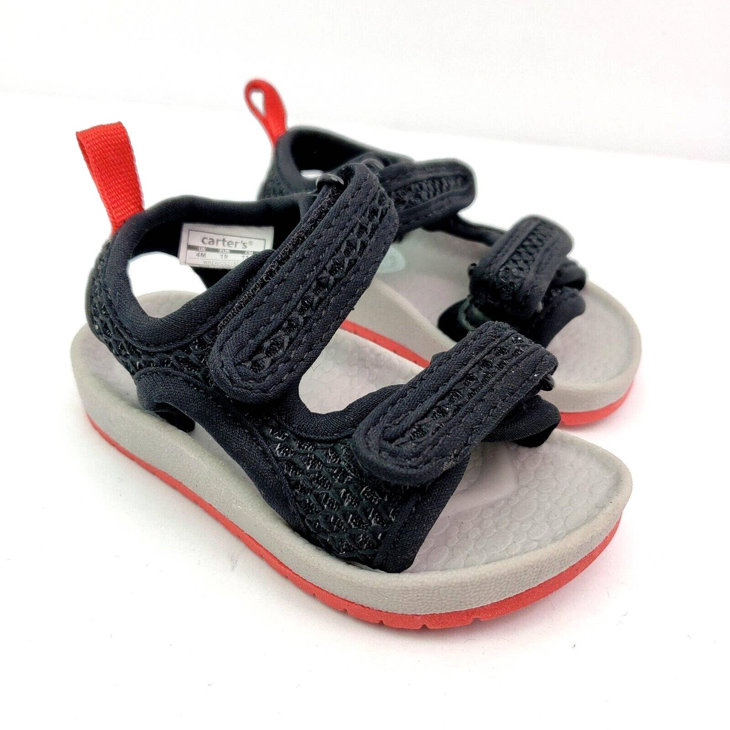Carters Wren Baby Boys Size 4 Black Red Gray Casual Strappy Sandals