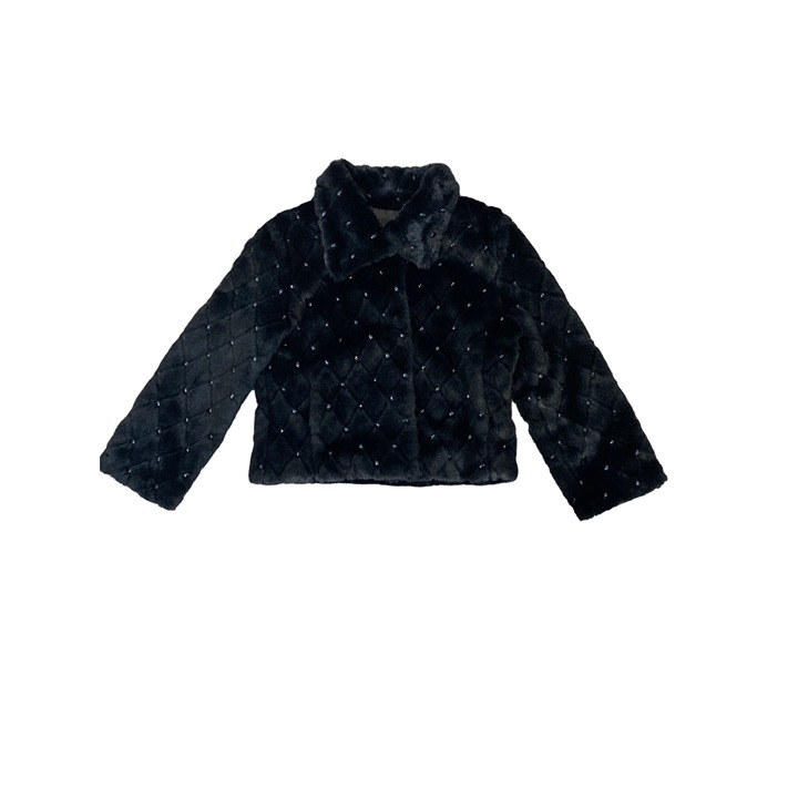 Donna Slayers Fabulous Furs Black Faux Mink Jacket with Rhinestones Size L NWOT