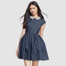 Kate Spade Kimberly Peter Pan Rhinestone Crystal Collar Dark Denim Dress Size 4