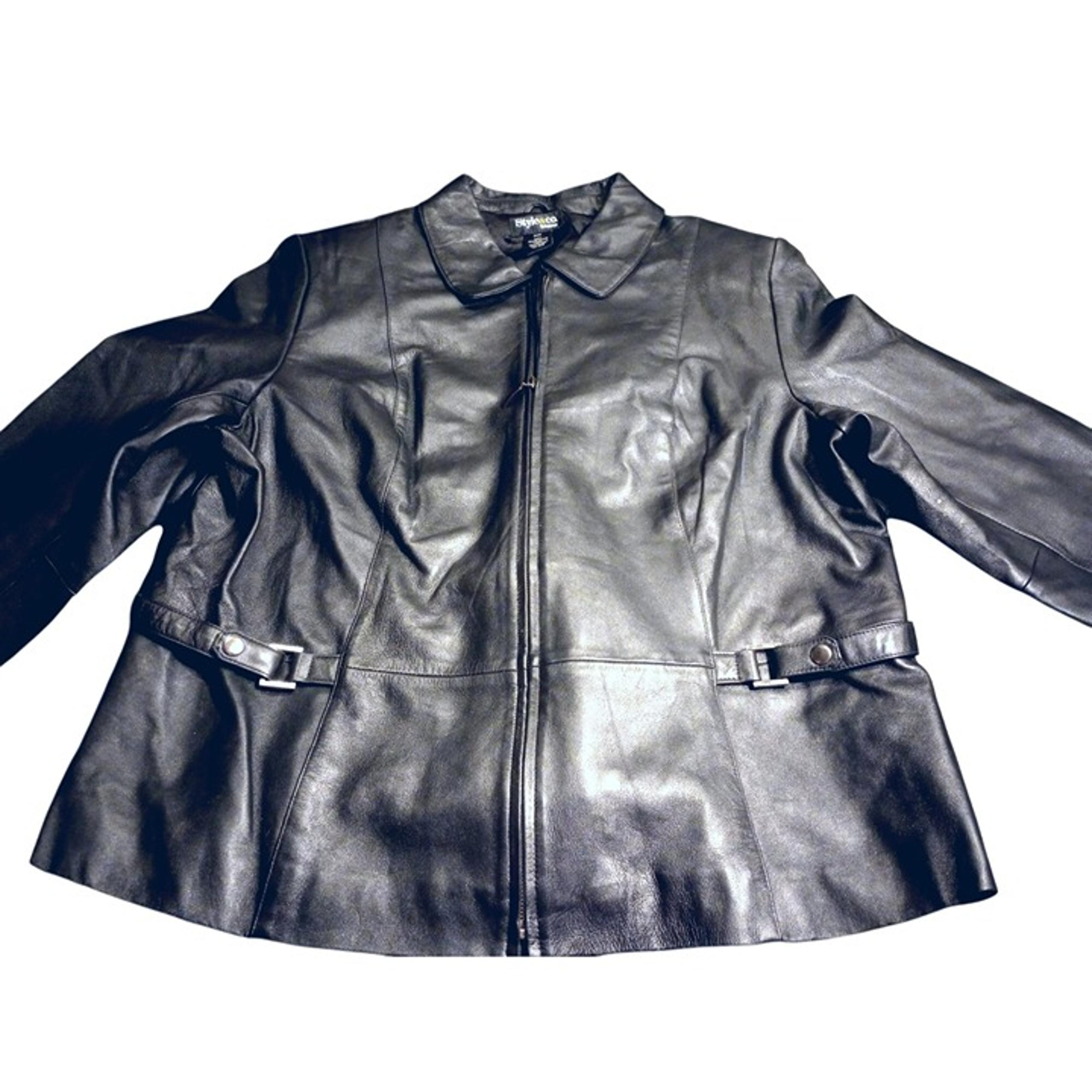 Style and Co women's genuine leather biker snap buckle jacket coat women's 24
