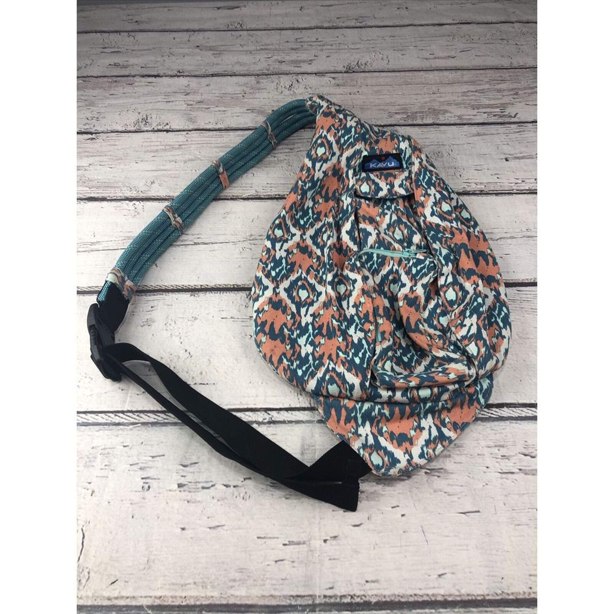 Kavu Rope Sling Bag BEACH PAINT Multicolor Blue Rust Turquoise White EUC!
