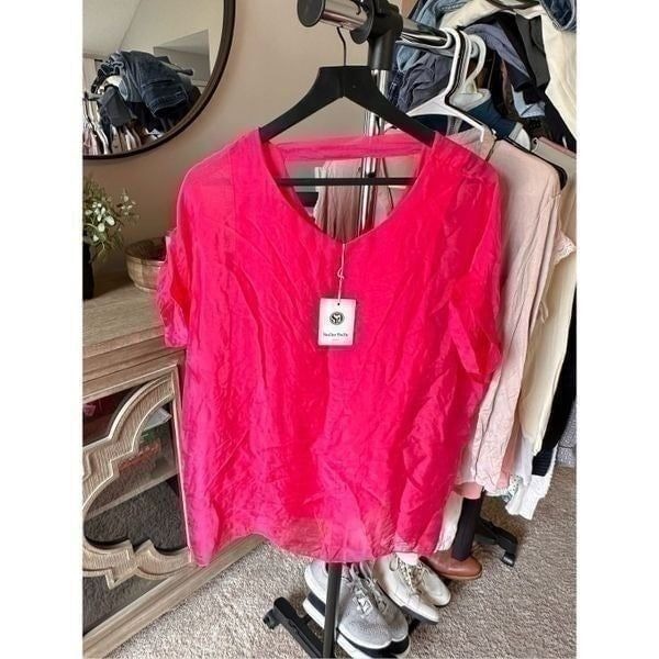 Sugar Babe NWT Hot Pink Sheer Blouse Short Sleeve Women’s Size Small