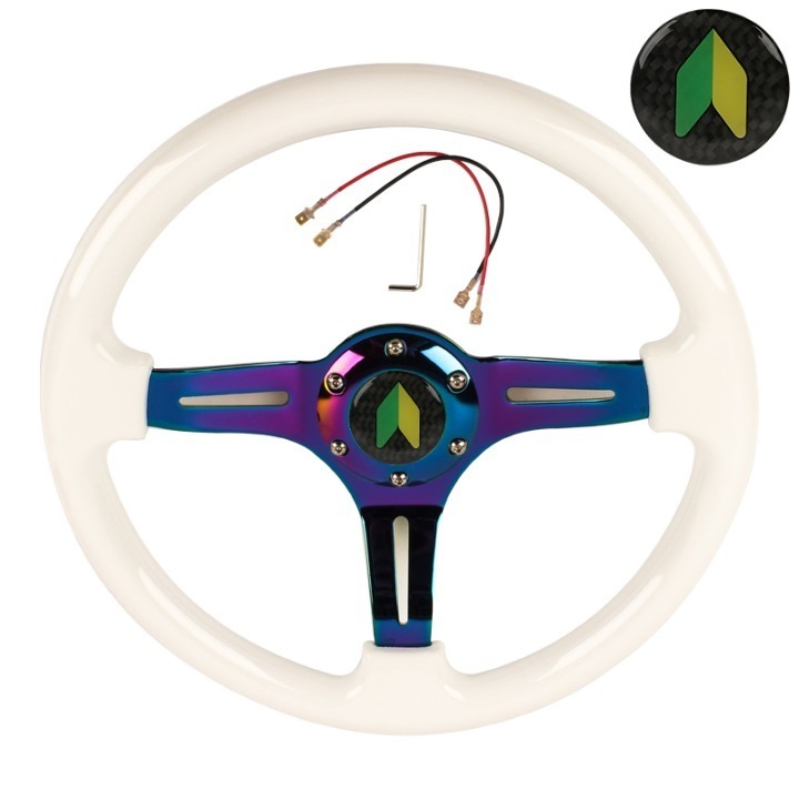 NEW 350mm 14 Universal JDM Leaf ABS Racing Steering Wheel White With Neo Spoke