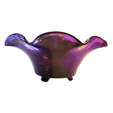 OOAK Amethyst Art Glass Ruffled, Footed Hand-Blown Bowl/Console Unsigned 11.5