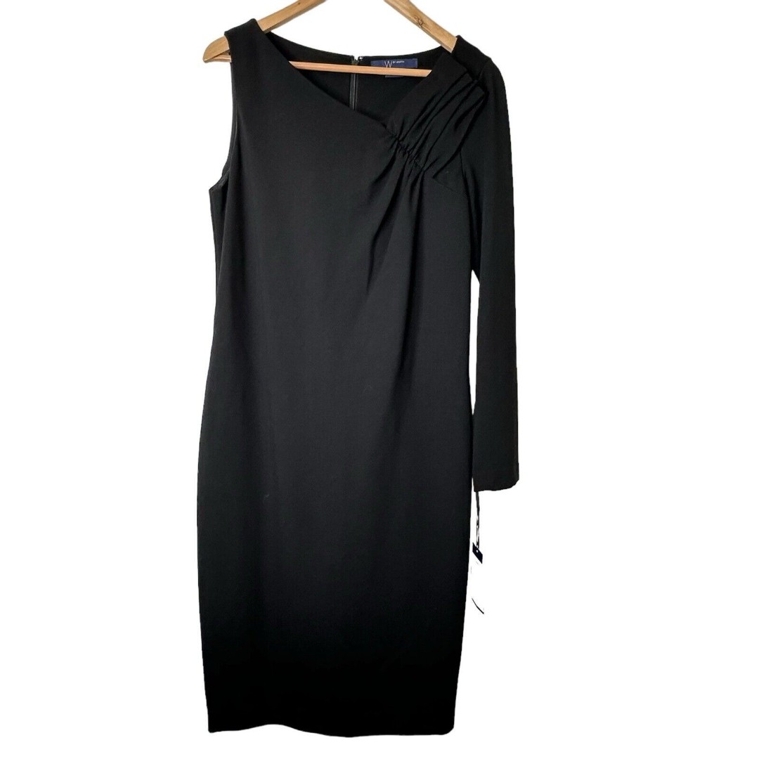 W by Worth Sheath Dress Size 12 Elegant One-shoulder Rayon Nylon Blend Lined New