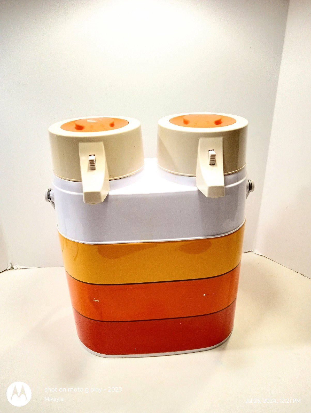 Vintage Double Pump Peacock Thermos Twin Air Pot Hot Cold Vacuum