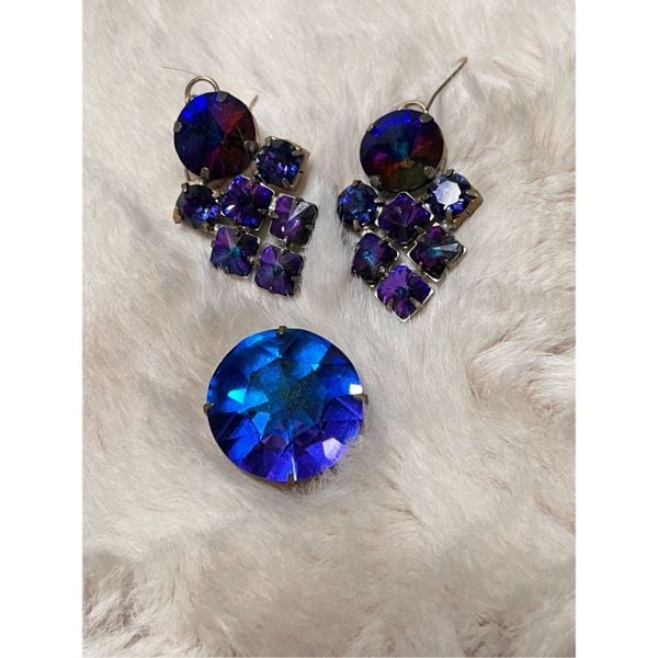 Custom Made Jewelry Set Rhinestone Earrings with Matching Statement Ring