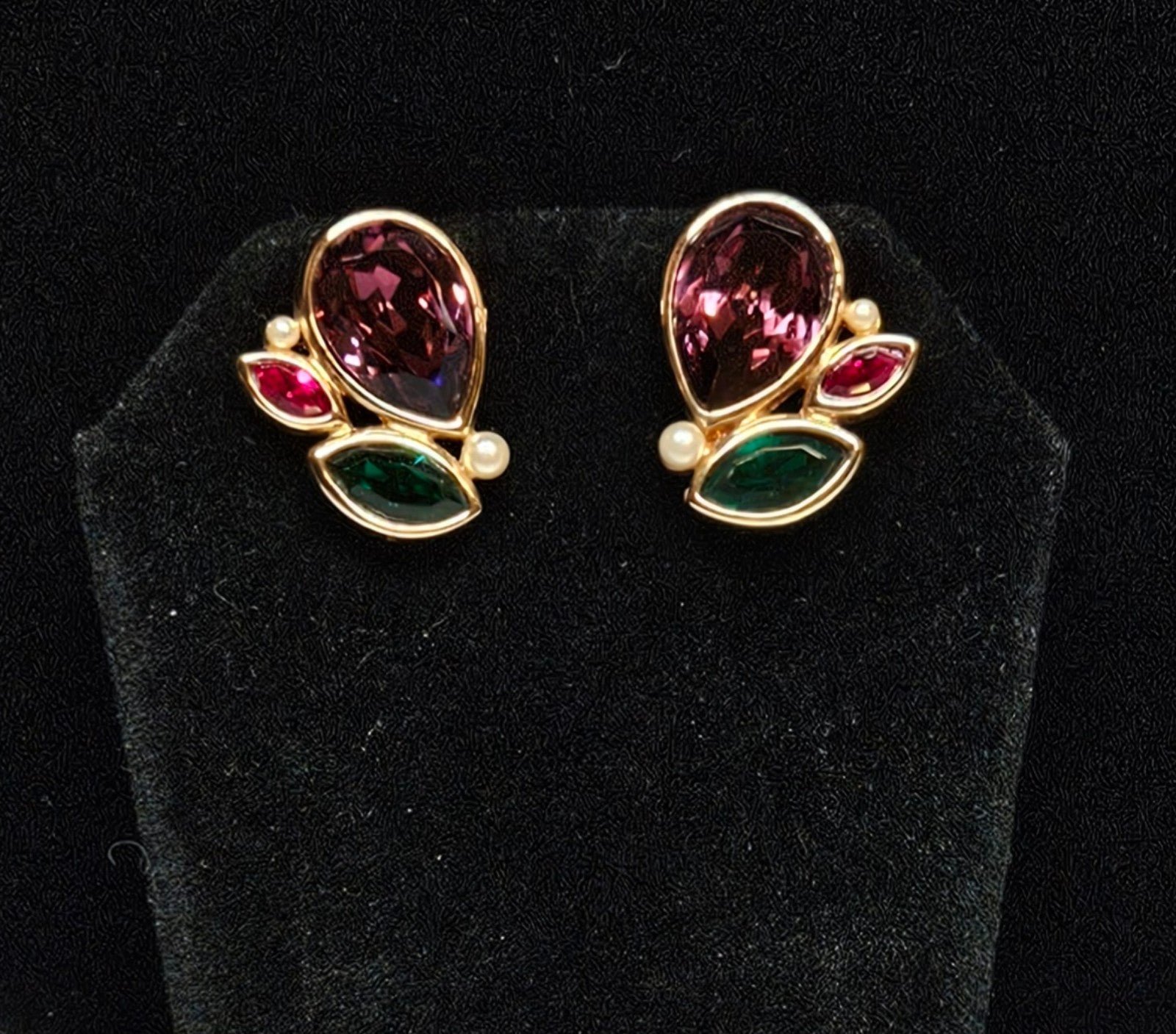 Vintage Swarovski Crystal Geometric Gold Tone Earrings