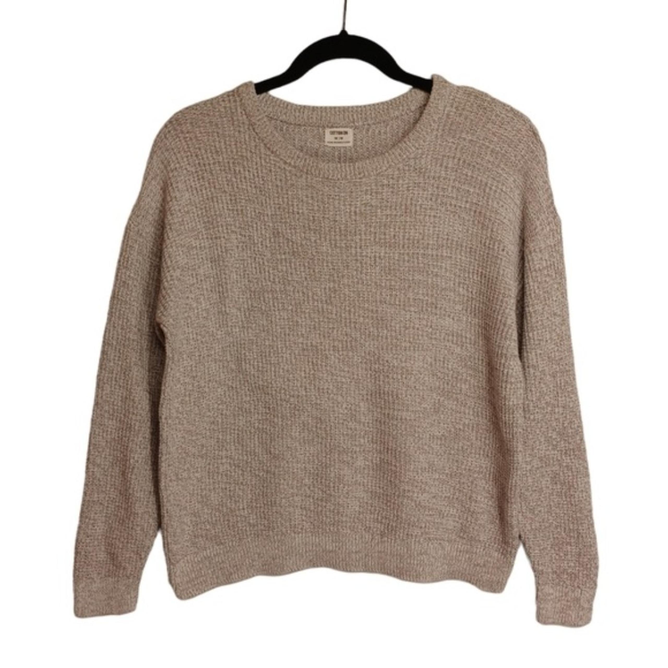 COTTON ON Cream Light Brown Marled Print Long Sleeve Knit Sweater Top Medium