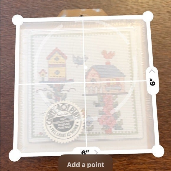 Cross Stitch Kit for Crafty Hot Plate cork Trivet BIRD HOUSE, 6" Textile art - detail