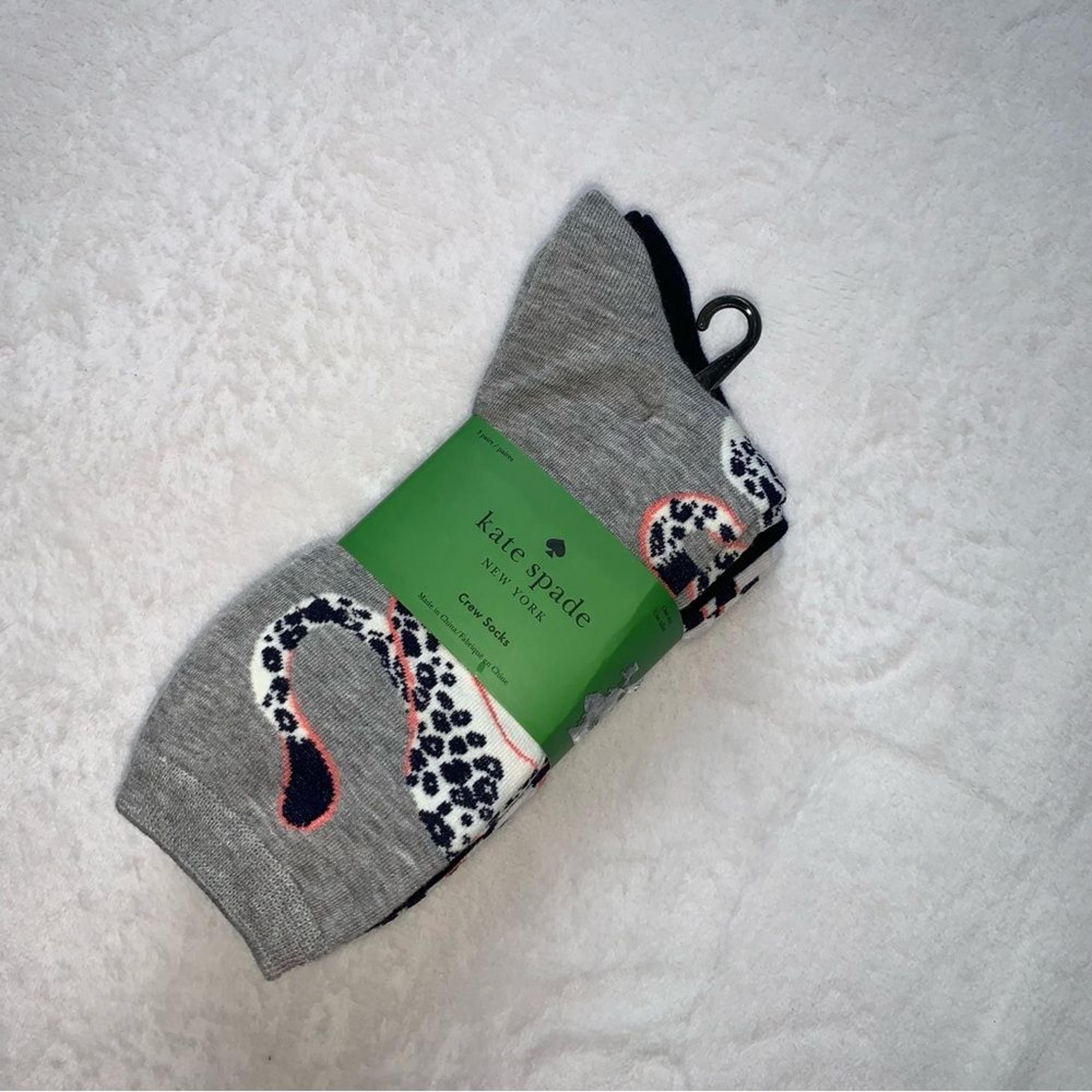 Kate Spade NY Leopard Multi Crew Socks 3 Pairs One Size grey black leopard print