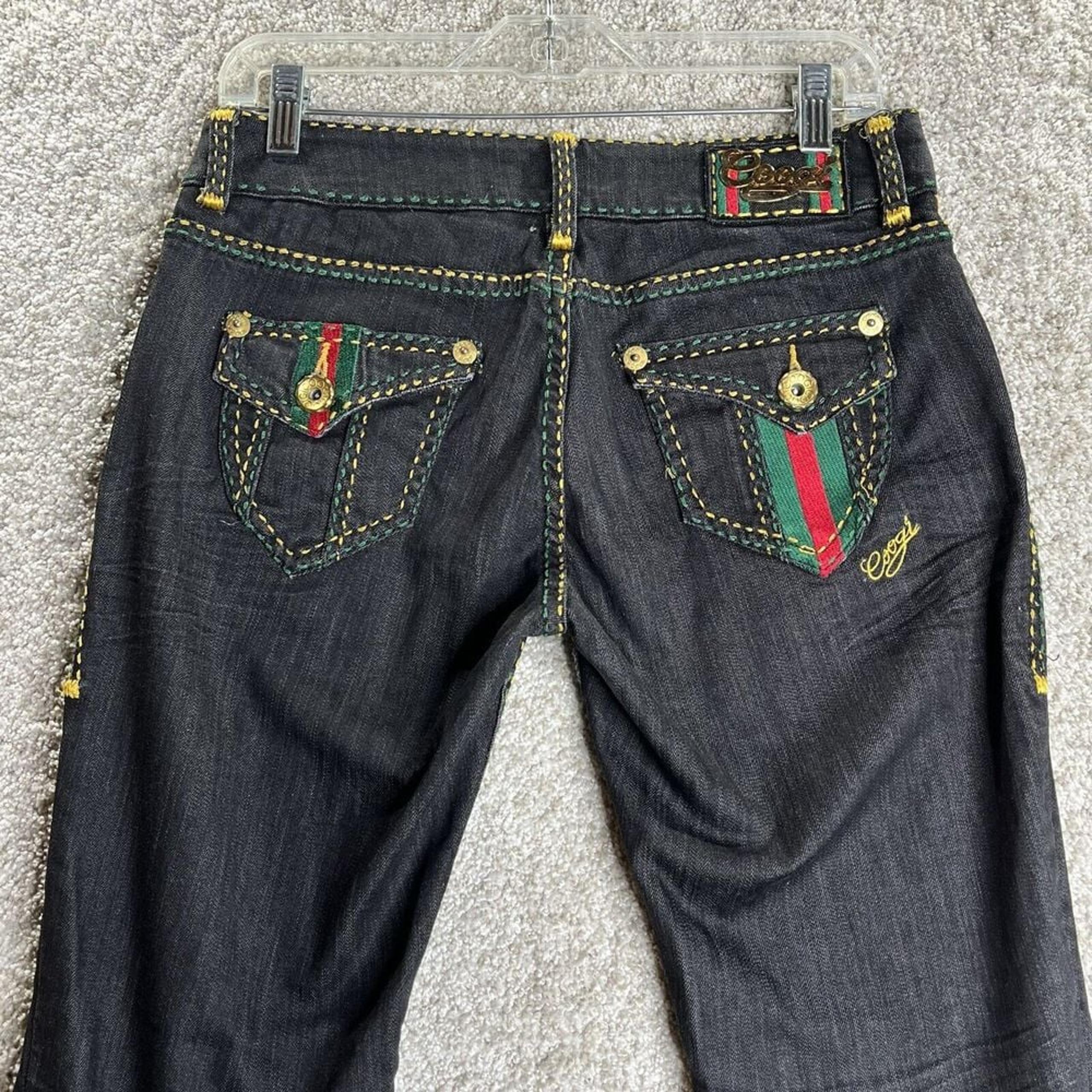 Coogi Jeans Women 9/10 Limited Edition Golden Bling Straight Leg Embroidered Y2K