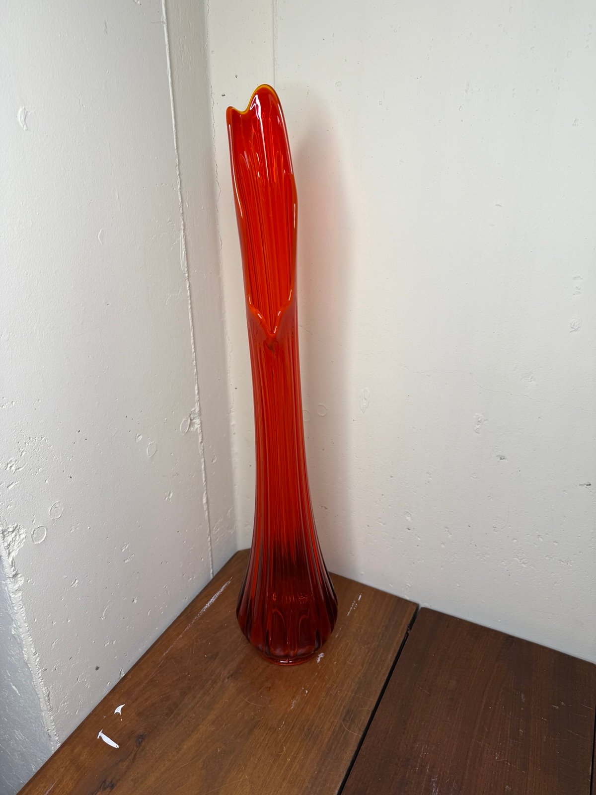 Huge 30" AMBERINA Swung Vase Ribbed Glass Table/Floor Vase LE Smith Vintage MCM