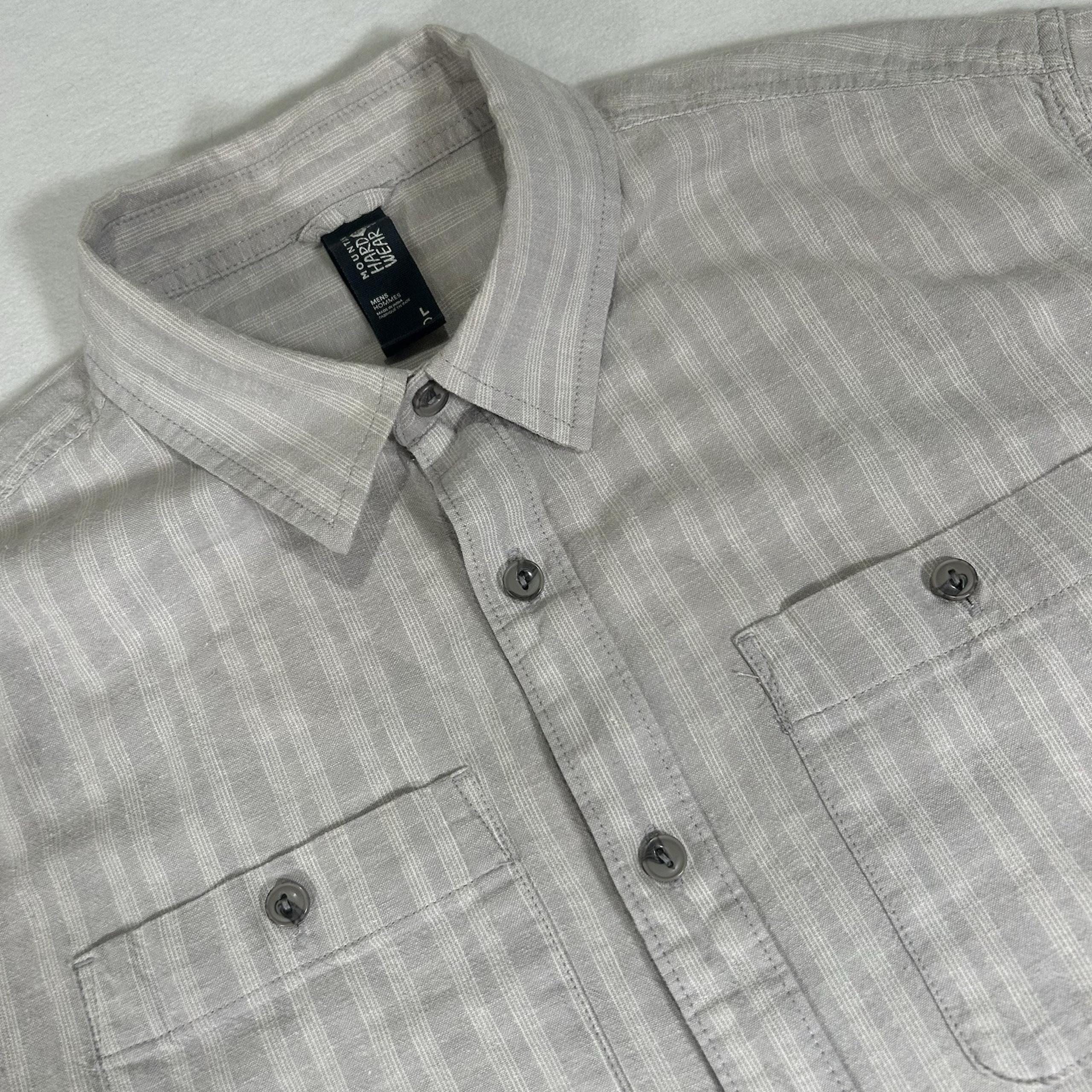 Mountain Hardware Mens Large Gray Striped Hemp Button Up Short Sleeve Shirt