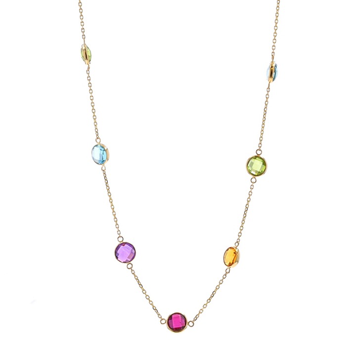 EFFY Garnet Topaz Peridot Amethyst Necklace 18 Yellow Gold 14k 10.05ctw LX3493