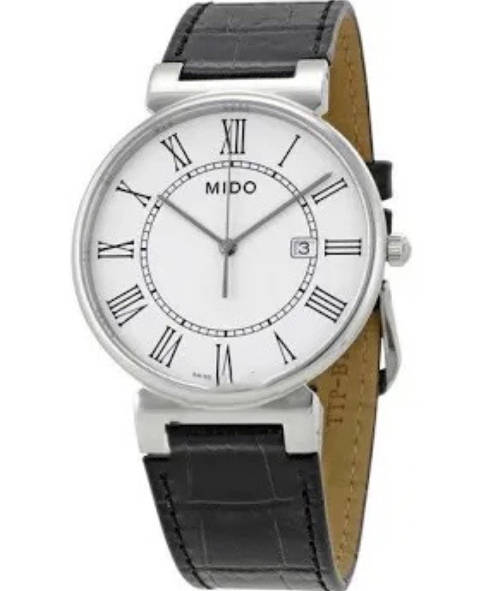 Mens Mido Dorada 38 mm, White Roman Dial Swiss Made ,Quartz Watch ,leather band.
