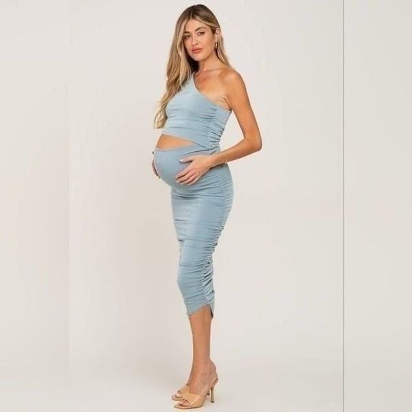 Pinkblush Jade One Shoulder Cutout Ruched Midi Dress M Bodycon Maternity