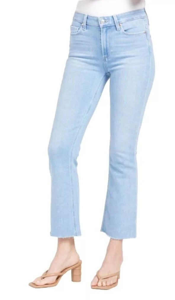 New Paige Jeans Vintage Colette Raw Hem Distressed Starcourt Blue Denim Sz 24