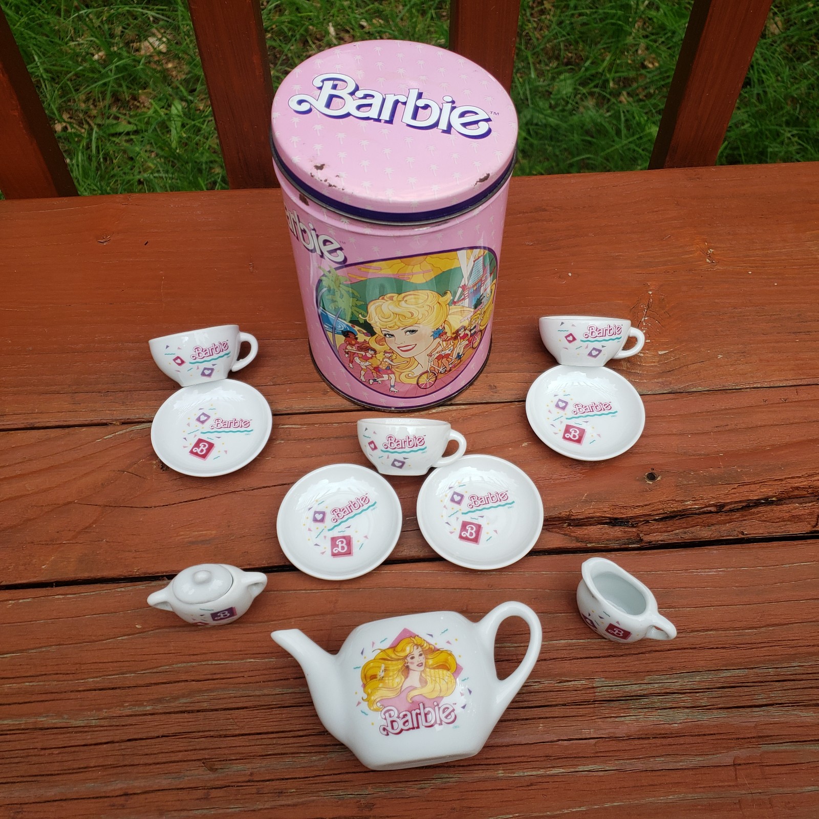 (11 Piece Set) Vintage Barbie Miniature Doll Tea Party Set - Ceramic / Porcelain